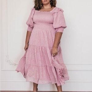 EUC JessaKae Starling Mauve size 3x Pink Midi Dress with Gold Accents